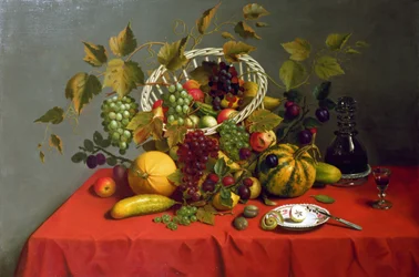 Stilleben med frukt och blommor